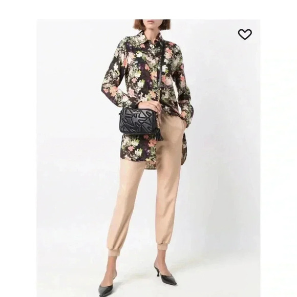 Alice + Olivia Floral Print Longline Button Down Viscose‎ Shirt sz L